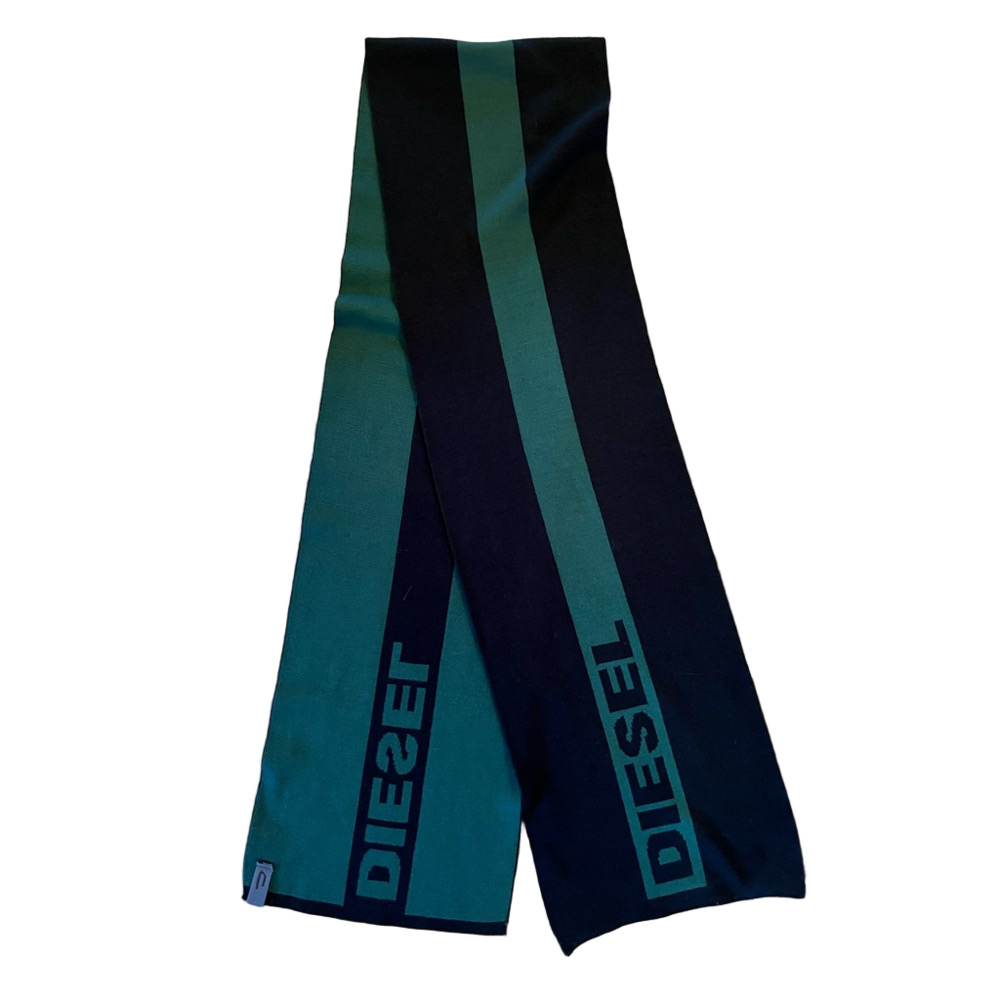 DIESEL Spellout reversible scarf green black 78 LOGO vegan acrylic knit unisex